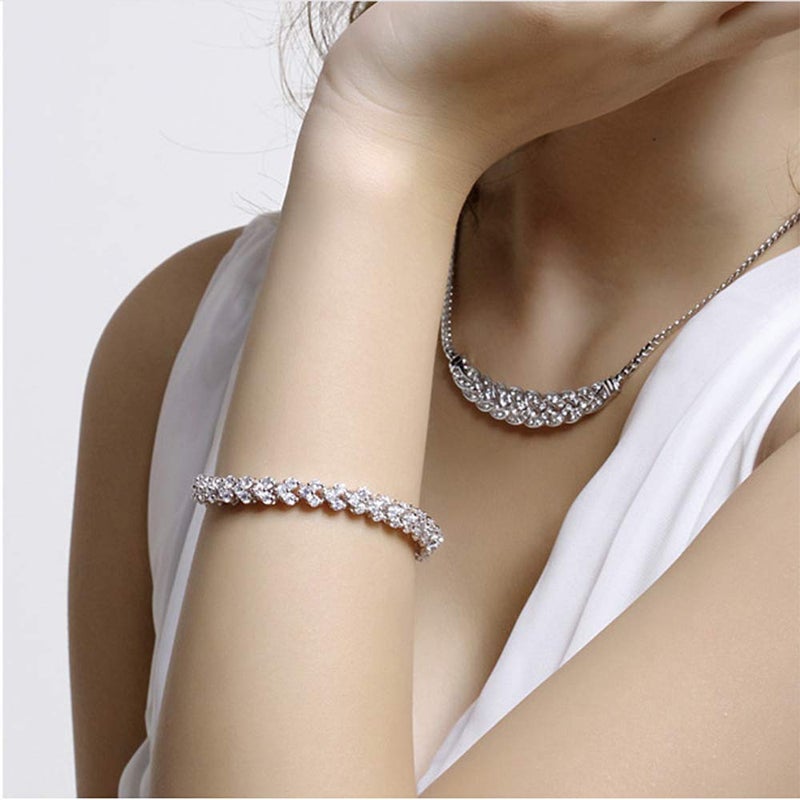 Pistakovova AAA Cubic Zircon Tennis Bracelet Shining Crystal Link Hand Chain for Women(Rose gold) - Image 2